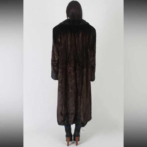 Vintage Full Length Two tone dark ranch Mink Coat Animal Print Striped Fur coat - Picture 5 of 11